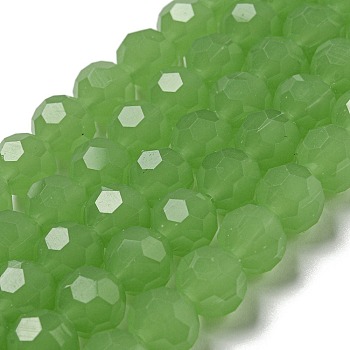 Imitation Jade Glass Beads Stands, Faceted, Round, Light Green, 10mm, Hole: 1.8mm, about 66~68pcs/strand, 24.02''~24.13''(61~61.3cm)