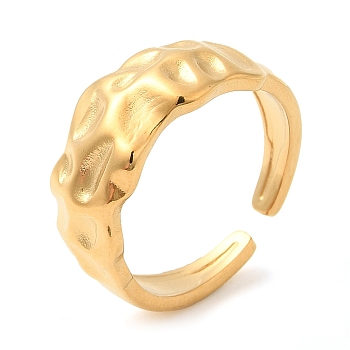 304 Stainless Steel Textured Open Cuff Rings for Women, Real 18K Gold Plated, Inner Diameter: 17mm