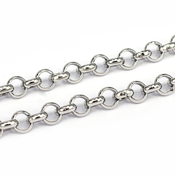 304 Stainless Steel Rolo Chains, Belcher Chains, Unwelded, Stainless Steel Color, 6x2mm