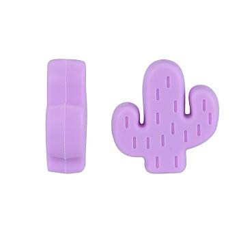 20Pcs Cactus Food Grade Eco-Friendly Silicone Focal Beads, Chewing Beads For Teethers, DIY Nursing Necklaces Making, Violet, 29x23x8mm, Hole: 2mm