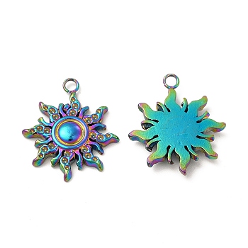 Ion Plating(IP) 304 Stainless Steel Pendants, Sun Charm, Rainbow Color, 19.5x17x2.5mm, Hole: 1.8mm