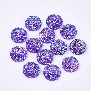 Resin Cabochons, Imitation Druzy Agate, Flat Round, AB Color Plated, Blue Violet, 12x3mm