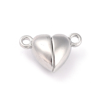 Alloy Magnetic Clasps, Heart, Platinum, 15x9.5x6mm, Hole: 1.5mm