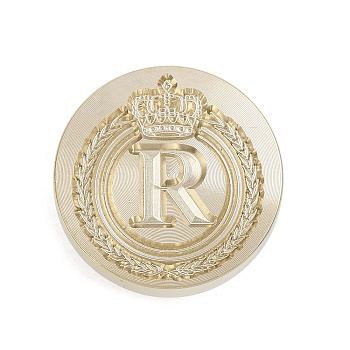 Golden Tone Crown Initial Wax Seal Brass Stamp Heads, for Wax Seal Stamp, Letter R, 25x14.5mm, Hole: 7mm