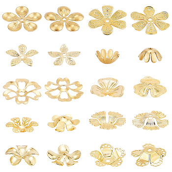 Elite 100Pcs 10 Styles Brass Bead Caps for DIY Hair Decoration Accessories, Flower, Golden, 11~22x11~23x2~5mm, Hole: 1~3mm, 10pcs/style