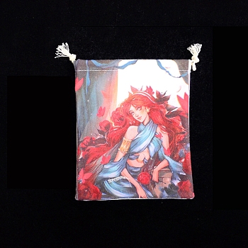 Tarot Card Storage Bag, Cloth Drawstring Bags, for Witchcraft Wiccan Altar Supplies, Rectangle, Butterfly, 160~165x135mm