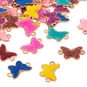 Pandahall 32Pcs 8 Colors Alloy Enamel Connector Charms, Butterfly Links, Light Gold, with Glitter Powder, Mixed Color, 13x21mm, Hole: 1.9mm, 4pcs/color