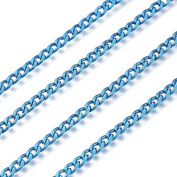 Electrophoresis 304 Stainless Steel Curb Chains, Unwelded, with Spool, Dodger Blue, 4.2x2.6x0.6mm, about 32.8 Feet(10m)/roll