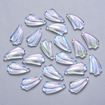 Transparent Spray Painted Glass Pendants, AB Color Plated, Leaf, Clear AB, 20x11x4.5mm, Hole: 1mm