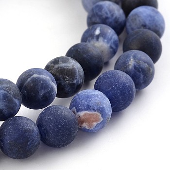 Frosted Natural Sodalite Round Bead Strands, 10mm, Hole: 1mm, about 39pcs/strand, 15.1 inch