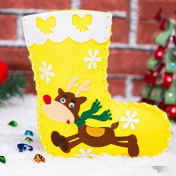 DIY Non-woven Fabric Christmas Sock Kits, including Fabric, Needle, Cord, Deer