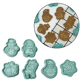 Christmas Theme Plastic Cookie Cutters, Baking Tools, Reindeer/Bell/Snowflake, Light Sea Green, 56~71x57~62x20mm, Inner Diameter: 41.5~56x42~49mm, 6pcs/set