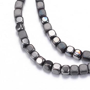 Electroplate Non-magnetic Synthetic Hematite Bead Strands, with Matte Style, Cube, Black Plated, 3x3x3mm, Hole: 1mm, about 142pcs/strand, 15.7 inch