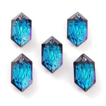 Embossed Glass Rhinestone Pendants, Bicone, Faceted, Bermuda Blue, 13x6.5x4mm, Hole: 1.5mm
