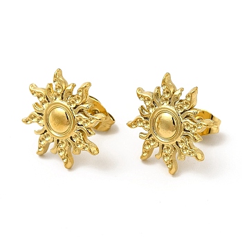Ion Plating(IP) 304 Stainless Steel Sun Stud Earrings for Women, Real 18K Gold Plated, 17x17mm, Pin: 0.8mm