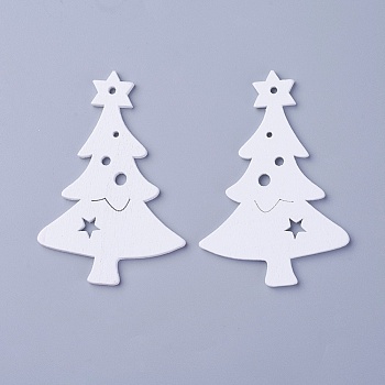 Poplar Wood Pendants, Dyed, Christmas Tree, White, 68.5x47x3mm, Hole: 2mm