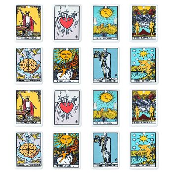 16Pcs 8 Styles Printed Opaque Acrylic Pendants, Rectangle with Tarot Pattern, Mixed Color, 35x26x2mm, Hole: 1.8mm, 2pcs/style