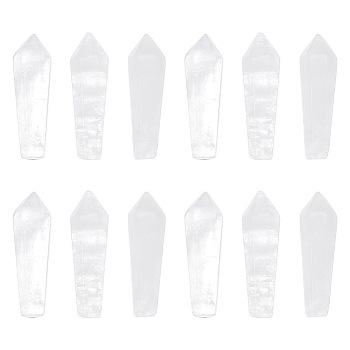 12Pcs Natural Quartz Crystal Pointed Beads, Rock Crystal Beads, Bullet, Undrilled/No Hole Beads, 30.5x9x8mm