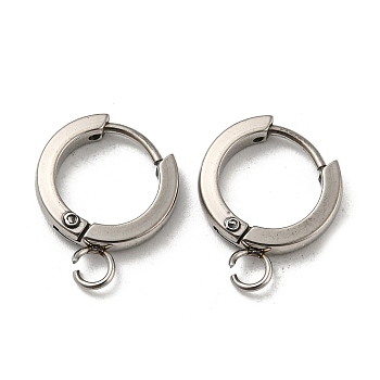 201 Stainless Steel Huggie Hoop Earrings Findings, with Vertical Loop, with 316 Surgical Stainless Steel Earring Pins, Ring, Stainless Steel Color, 13x2.5mm, Hole: 2.7mm, Pin: 1mm