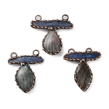 Natural Kyanite & Labradorite Big Pendants, Red Copper Tone Brass Charms, Mixed Shapes, 55~59x48~57x8~10mm, Hole: 6mm