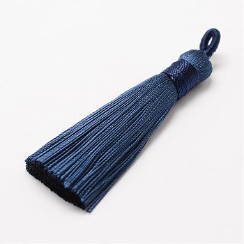 Polyester Tassel Big Pendant Decorations, Ice Silk Tassel, Prussian Blue, 60~67x8mm, Hole: 5x7mm