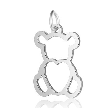 201 Stainless Steel Pendants, Bear, Stainless Steel Color, 18.5x14x1mm, Hole: 3mm
