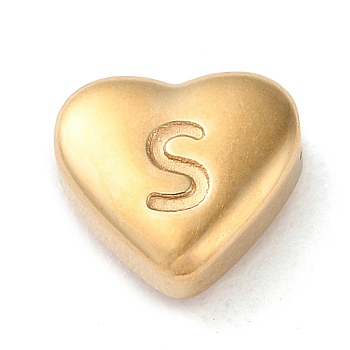 201 Stainless Steel Beads, Golden, Heart, Letter S, 7x8x3.5mm, Hole: 1.5mm