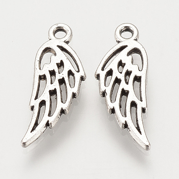 Tibetan Style Alloy Charms, Wing, Cadmium Free & Lead Free, Antique Silver, 13x5x1.5mm, Hole: 1mm, about 81pcs/20g