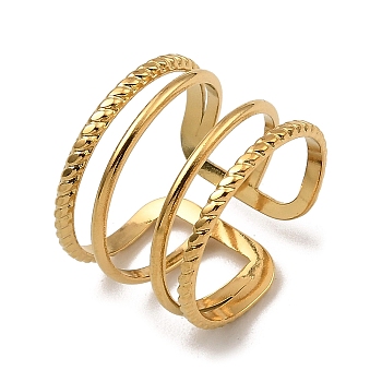 304 Stainless Steel Open Cuff Rings, Multi Lines, Real 18K Gold Plated, US Size 7 3/4(17.9mm)