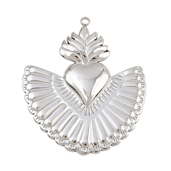 304 Stainless Steel Pendants, Sacred Heart with Wing Charms, Stainless Steel Color, 40.5x34.5x3mm, Hole: 1.8mm