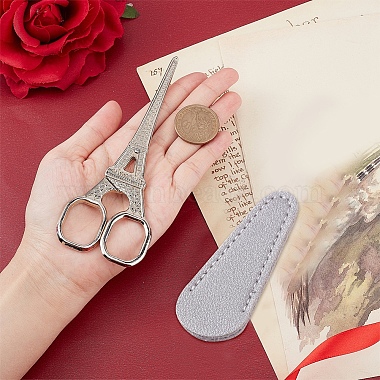 2Pcs 2 Styles Stainless Steel Embroidery Scissors & Imitation Leather Sheath Tools(TOOL-SC0001-36)-3