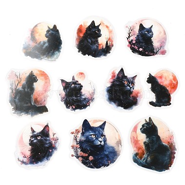 20Uds. pegatinas decorativas autoadhesivas impermeables para mascotas con diseño de gato iluminado por la luna(DIY-M053-04A)-2