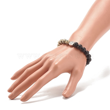 Natural Lava Rock & Gemstone Stretch Bracelet with Alloy Jesus Beads(BJEW-JB08013)-3
