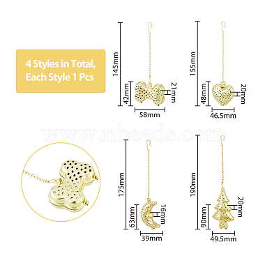 дикосметическая 4шт. 4 форма для заваривания чая в рассыпном виде с цепочкой и крючком(AJEW-DC0001-10)-2