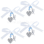 5Pcs Heart & Flat Round Stainless Steel & Alloy Rhinestone Wedding Bouquet Photo Locket Pendant Decorations, with Glass Pearl Beads and Bowknot Organza Ribbon, Stainless Steel Color, 59mm(HJEW-SC0002-96)