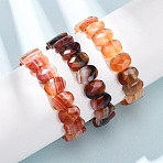 Dyed & Heated Natural Banded Agate Faceted Beaded Stretch Bracelets for Women, Oval, Beads: 14x10x5.5mm, Inner Diameter: 2.32 inch(5.9cm)(BJEW-K251-07I)