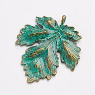 Tibetan Style Alloy Pendants, Holly Leaves, Antique Bronze & Green Patina, 41x35.5x2mm, Hole: 3mm(PALLOY-F187-39ABG)