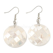 Rack Plating Brass Natural White Shell Dangle Earrings, Platinum, Creamy White, Flat Round, 48x25mm(EJEW-N055-52A)