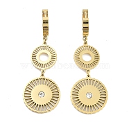 Flat Round 304 Stainless Steel Dangle Earrings, Rhinestone Hoop Earrings for Women, Real 18K Gold Plated, 54.5x18mm(EJEW-L283-059G)
