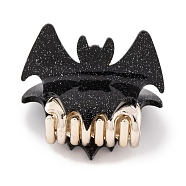 Halloween Bat Acrylic Claw Hair Clips for Women Girls, with Glitter Powder, Black, 34.5x51x39.5mm(PHAR-A012-06A)