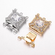 Brass Cubic Zirconia Box Clasps, Cadmium Free & Nickel Free & Lead Free, Rectangle, Mixed Color, 25x21.5x7mm, Hole: 1.5 & 2.5mm(ZIRC-O020-07-NR)