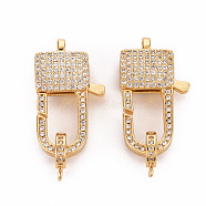 Brass Micro Pave Clear Cubic Zirconia Lobster Claw Clasps,  Cadmium Free & Nickel Free & Lead Free, Rectangle, Real 16K Gold Plated, 26.5x14.5x5.5mm, Hole: 1.5x2mm, Tube Bails, 10x7.5x2mm, hole: 1.4mm(ZIRC-S067-069G-NR)