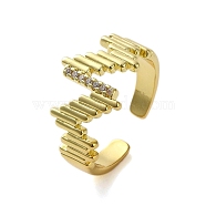Brass with Cubic Zirconia Rings, Real 18K Gold Plated, Wave, Real 18K Gold Plated, Inner Diameter: 18mm(RJEW-B057-08G)