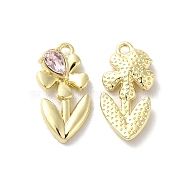 Glass Flower Of Life Pendant, with Light Gold Alloy Findings, Lead Free & Cadmium Free, Pink, 23x11.5x4mm, Hole: 1.8mm(PALLOY-K001-073G-02)