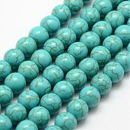 Synthetic Howlite Bead Strand, Dyed, Round, Dark Cyan, 8x7mm, Hole: 1mm, about 51pcs/strand, about 15 inch(G-P228-04-8mm)