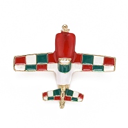 Tartan Pattern Plane Enamel Pin, Creative Alloy Brooch for Backpack Clothes, Light Gold, Red, 40.5x49x16mm(JEWB-G011-01B)