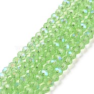 Electroplate Glass Beads Strands, Half Rainbow Plated, Faceted, Rondelle, Light Green, 4x3mm, Hole: 0.4mm, about 113~115pcs/strand, 41~42cm(EGLA-A034-T4mm-L17)