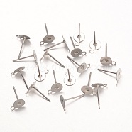 316 Surgical Stainless Steel Stud Earring Settings, with Loop, Stainless Steel Color, 12.5mm, Hole: 1mm, Pin: 0.7mm, Tray: 6x8.5mm(STAS-K098-07-6mm-P)