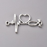 Tibetan Style Alloy Pendants,  Heartbeat, Antique Silver, 19x34x2mm, Hole: 1.2mm(TIBEP-WH0002-17AS)