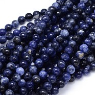 Round Natural Sodalite Beads Strands, 6mm, Hole: 1mm, about 65pcs/strand, 15.3 inch(G-F222-39-6mm)